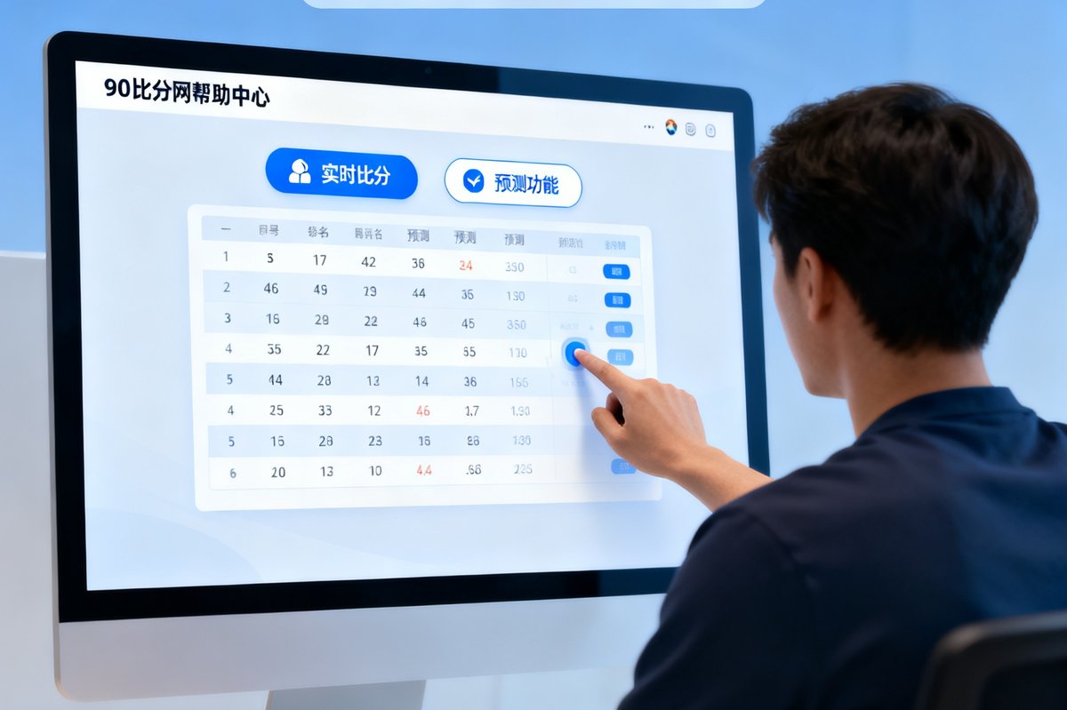 用户在使用90比分网帮助中心查询实时比分和预测功能，界面清晰友好